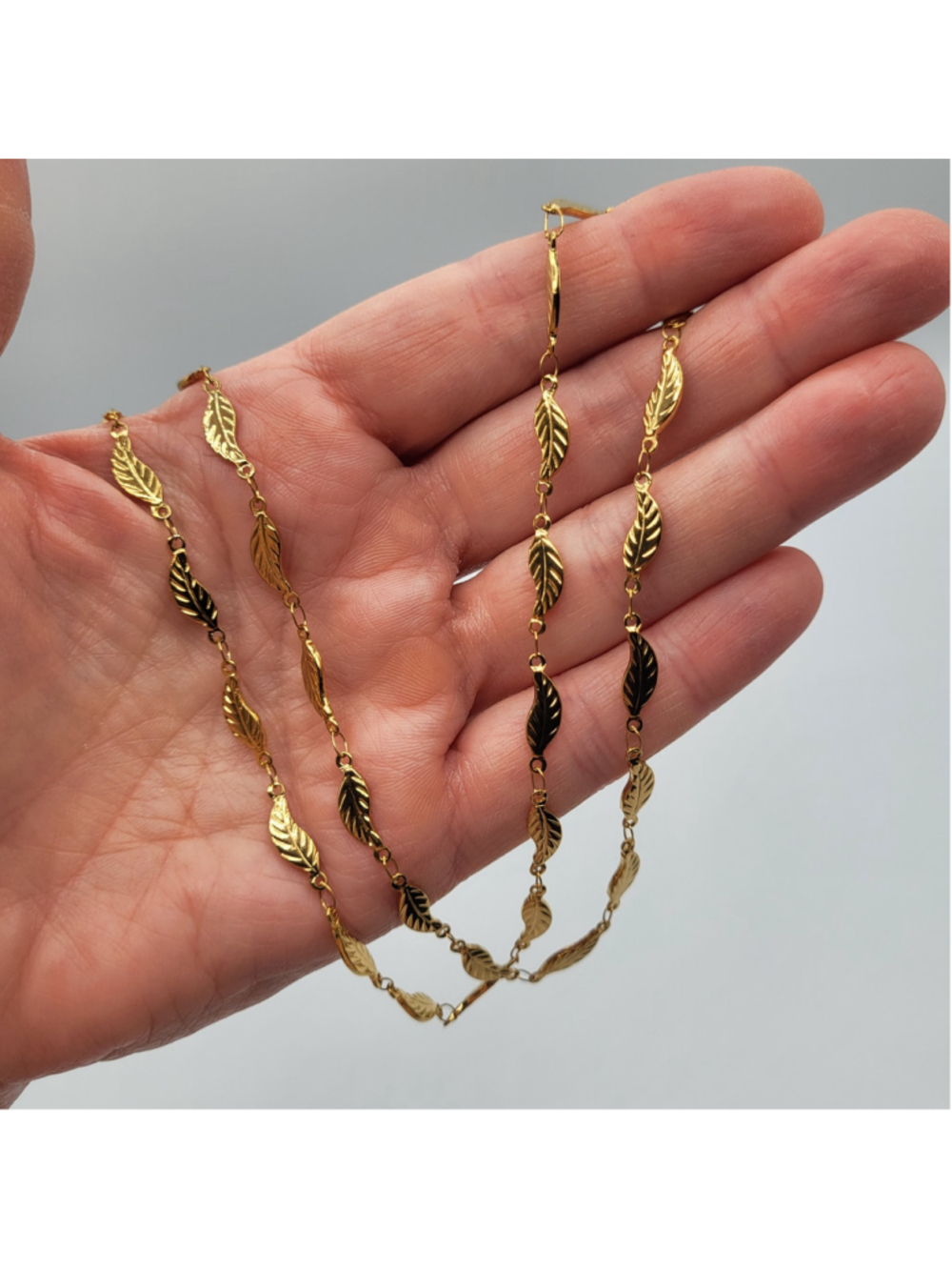 Women's 23" Gold Tone Stainless Steel Leaf Link Necklace – 4.8mm – NWOT
